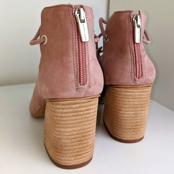 Vince Camuto Nahara pink chunky heel sandal dry rose suede 7.5 lace up - Picture 5 of 5